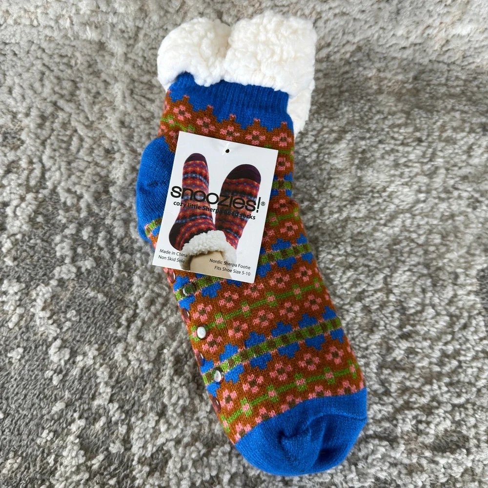 New Snoozies Size One Size Nordic Sherpa Lined Non Skid Slipper Socks Blue Women